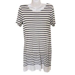 ]Tommy Hilfiger Dress M  Striped Short Sleeve Lace Hem